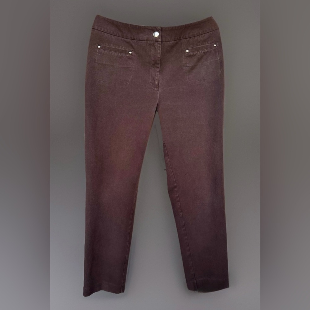 Evelyn & Arthur Holland Ave Straight Leg Slim Cotton Blend Ankle Pant Brown 12